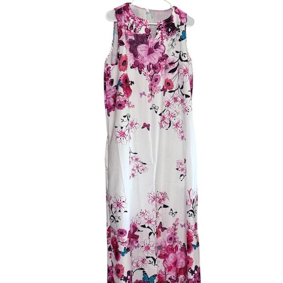 Chic Floral Sleeveless Maxi Dress - Pink and White - Picture 2 of 2